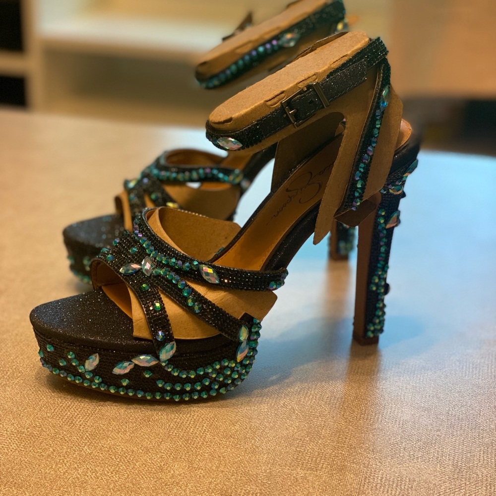 Navy Balina High Heel Platforms -Custom Embelished